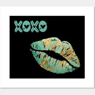 Turquoise and Gold Lips Posters and Art